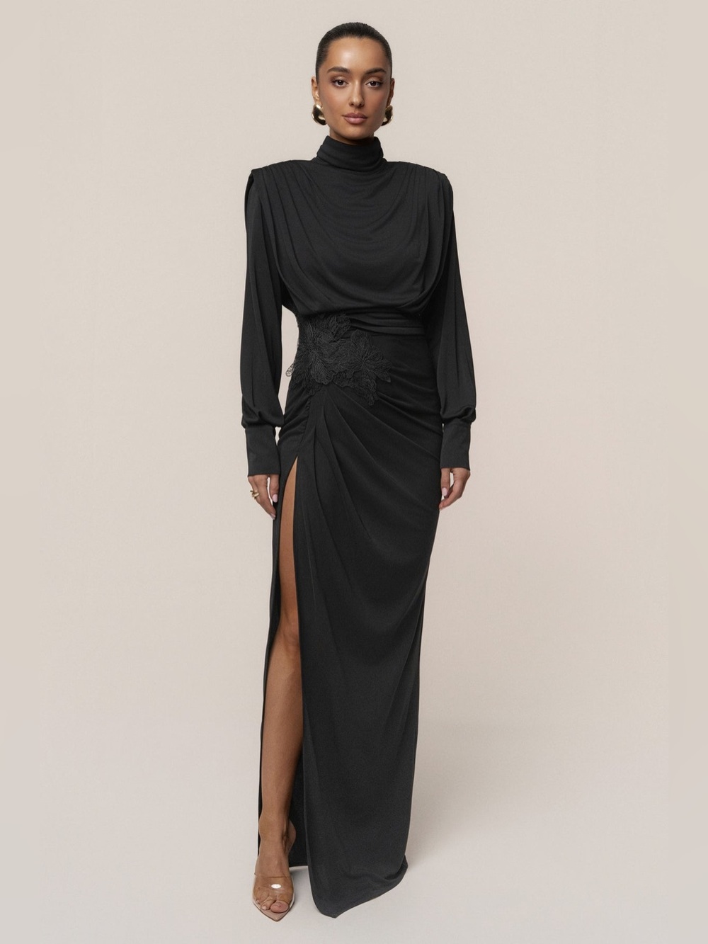 JLUXLABEL Black High-Neck Maxi Dress with Side Slit Size S NWT - Picture 4 of 13